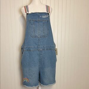 “QUEEN” Denim Overalls with Rainbow Straps